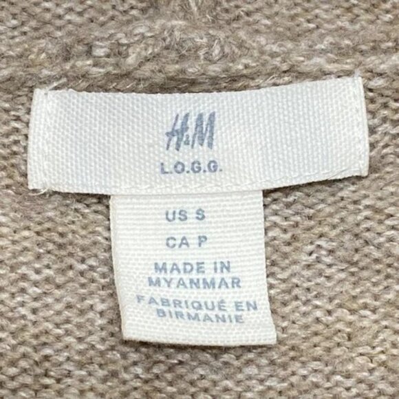 H&M Hooded Sweater Women's Small Oatmeal Heather Oversized Fine Knit Pullover - Picture 8 of 9